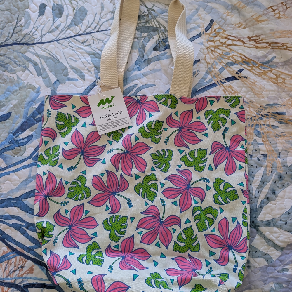 Pink and Green Floral Tote Bag